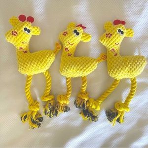 NEW SET OF 3 Large‎ Yellow Giraffe Squeaker Rope Toys for Dogs — All One Size